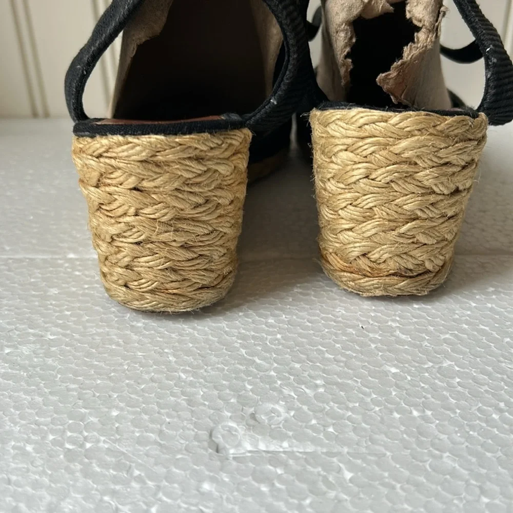 Lauren Ralph Lauren womens wedge 2.5” woven straw heel espadrilles size 8 black